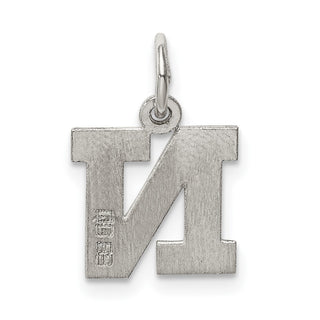 Sterling Silver Rhodium-plated Small Block Initial N Charm