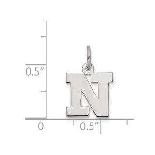 Sterling Silver Rhodium-plated Small Block Initial N Charm