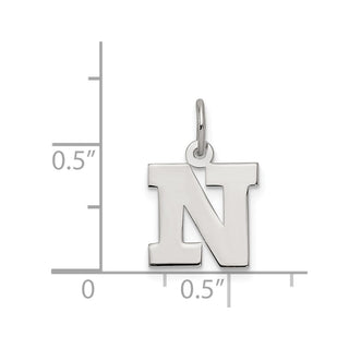 Sterling Silver Rhodium-plated Small Block Initial N Charm