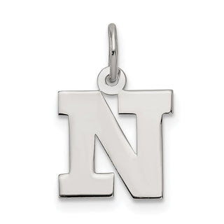 Sterling Silver Rhodium-plated Small Block Initial N Charm