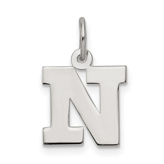 Sterling Silver Rhodium-plated Small Block Initial N Charm