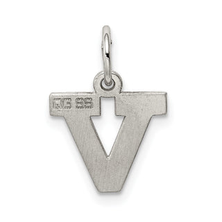 Sterling Silver Rhodium-plated Small Block Initial V Charm