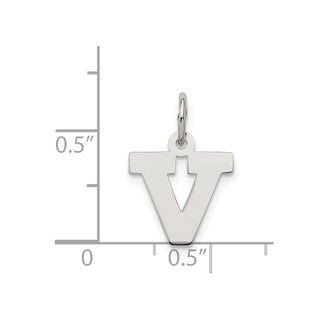 Sterling Silver Rhodium-plated Small Block Initial V Charm