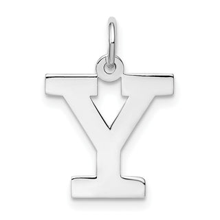 Sterling Silver Rhodium-plated Medium Block Initial Y Charm