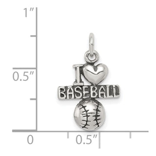 Sterling Silver Antiqued I (Heart) Baseball Charm