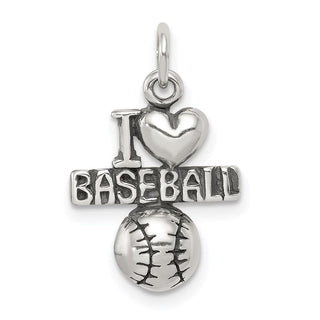 Sterling Silver Antiqued I (Heart) Baseball Charm