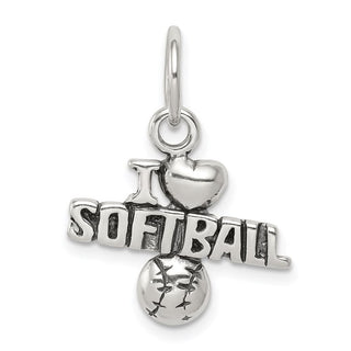 Sterling Silver Antiqued I (Heart) Softball Charm