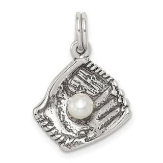 Sterling Silver Baseball Glove w/Simulated Pearl Charm