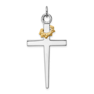 Rhodium-Plated and Yellow 925 Sterling Silver Cross Pendant QC5240