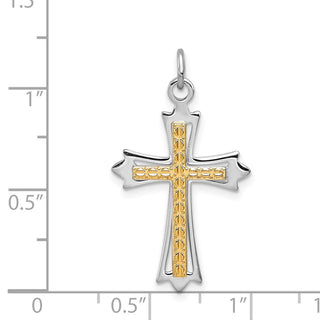 Rhodium-Plated and Yellow 925 Sterling Silver Cross Pendant QC5254