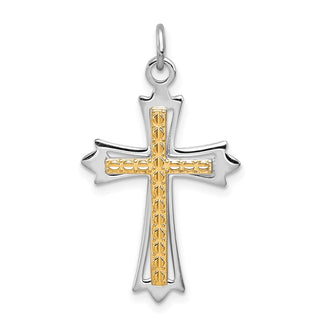 Rhodium-Plated and Yellow 925 Sterling Silver Cross Pendant QC5254