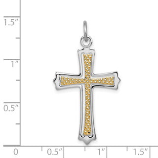 Rhodium-Plated and Yellow 925 Sterling Silver Cross Pendant QC5255