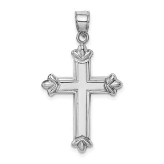 Rhodium-Plated 925 Sterling Silver Fleur-De-Lis Cross Pendant QC5256