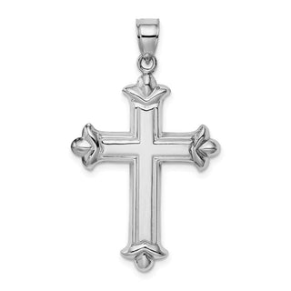 Rhodium-Plated 925 Sterling Silver Fleur-De-Lis Cross Pendant QC5257