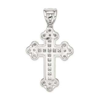 925 Sterling Silver Cubic Zirconia Budded Cross Pendant