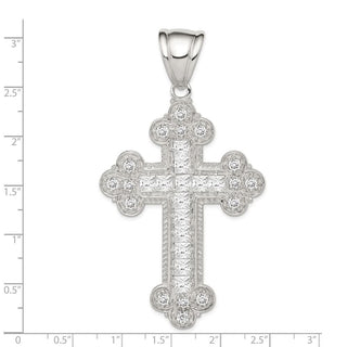 925 Sterling Silver Cubic Zirconia Budded Cross Pendant