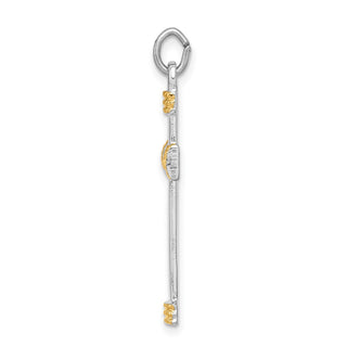 Rhodium-Plated and Yellow 925 Sterling Silver Rope Cross Pendant QC5386