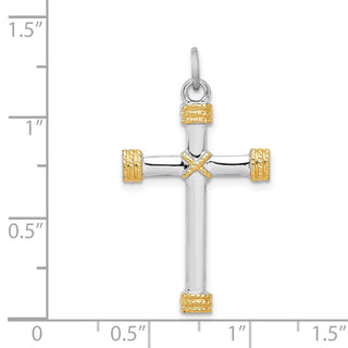 Rhodium-Plated and Yellow 925 Sterling Silver Rope Cross Pendant QC5386