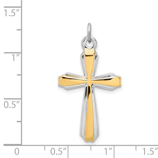 Rhodium-Plated and Yellow 925 Sterling Silver Cross Pendant QC5388