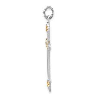 Rhodium-Plated and Yellow 925 Sterling Silver Rope Cross Pendant QC5398
