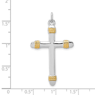 Rhodium-Plated and Yellow 925 Sterling Silver Rope Cross Pendant QC5398