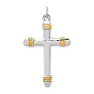Rhodium-Plated and Yellow 925 Sterling Silver Rope Cross Pendant QC5398
