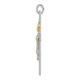 Rhodium-Plated and Yellow 925 Sterling Silver Crucifix Pendant QC5421