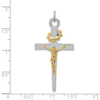 Rhodium-Plated and Yellow 925 Sterling Silver Crucifix Pendant QC5421