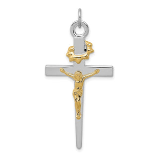 Rhodium-Plated and Yellow 925 Sterling Silver Crucifix Pendant QC5421