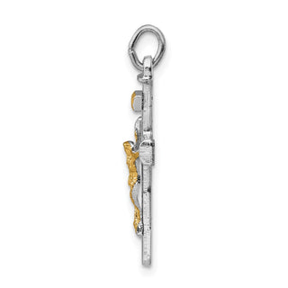 Sterling Silver Rhodium-plated & Gold-plated Crucifix Charm
