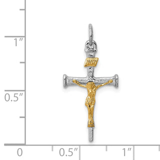 Sterling Silver Rhodium-plated & Gold-plated Crucifix Charm