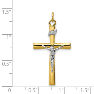 Rhodium-Plated and Yellow 925 Sterling Silver Crucifix Pendant QC5427