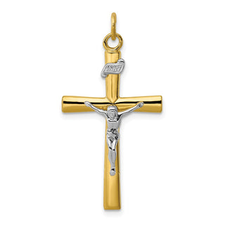 Rhodium-Plated and Yellow 925 Sterling Silver Crucifix Pendant QC5427