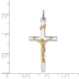 Rhodium-Plated and Yellow 925 Sterling Silver Crucifix Pendant QC5428