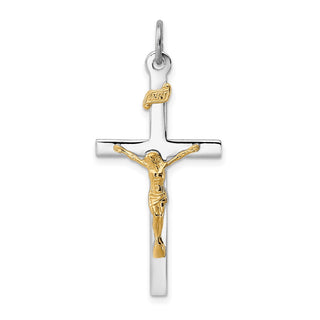 Rhodium-Plated and Yellow 925 Sterling Silver Crucifix Pendant QC5428