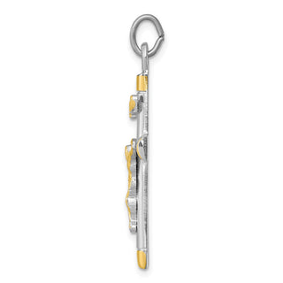 Rhodium-Plated and Yellow 925 Sterling Silver Crucifix Pendant QC5432