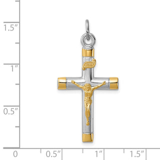 Rhodium-Plated and Yellow 925 Sterling Silver Crucifix Pendant QC5432