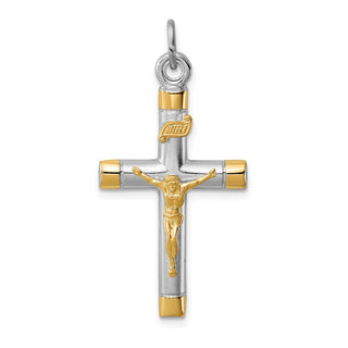 Rhodium-Plated and Yellow 925 Sterling Silver Crucifix Pendant QC5432