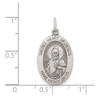 Sterling Silver Antiqued Sacred Heart of Jesus Medal Pendant QC5481