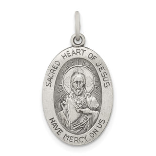 Sterling Silver Antiqued Sacred Heart of Jesus Medal Pendant QC5481
