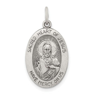 Sterling Silver Antiqued Sacred Heart of Jesus Medal Pendant QC5481