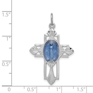 Rhodium-Plated 925 Sterling Silver Miraculous Medal Cross Pendant