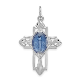 Rhodium-Plated 925 Sterling Silver Miraculous Medal Cross Pendant