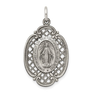Sterling Silver Antiqued Miraculous Medal Pendant QC5508