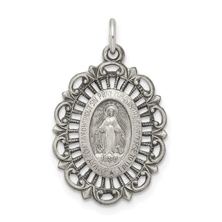 Sterling Silver Antiqued Miraculous Medal Pendant QC5509