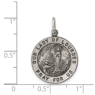 Sterling Silver Antiqued Our Lady of Lourdes Medal Pendant
