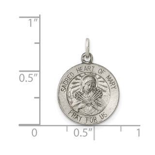Sterling Silver Antiqued Sacred Heart of Mary Medal Pendant QC5585