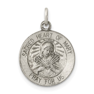 Sterling Silver Antiqued Sacred Heart of Mary Medal Pendant QC5585
