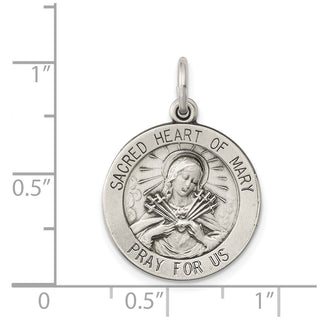 Sterling Silver Antiqued Sacred Heart of Mary Medal Pendant QC5586