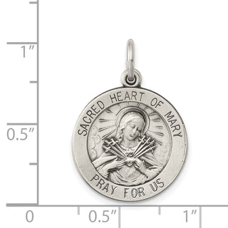 Sterling Silver Antiqued Sacred Heart of Mary Medal Pendant QC5586